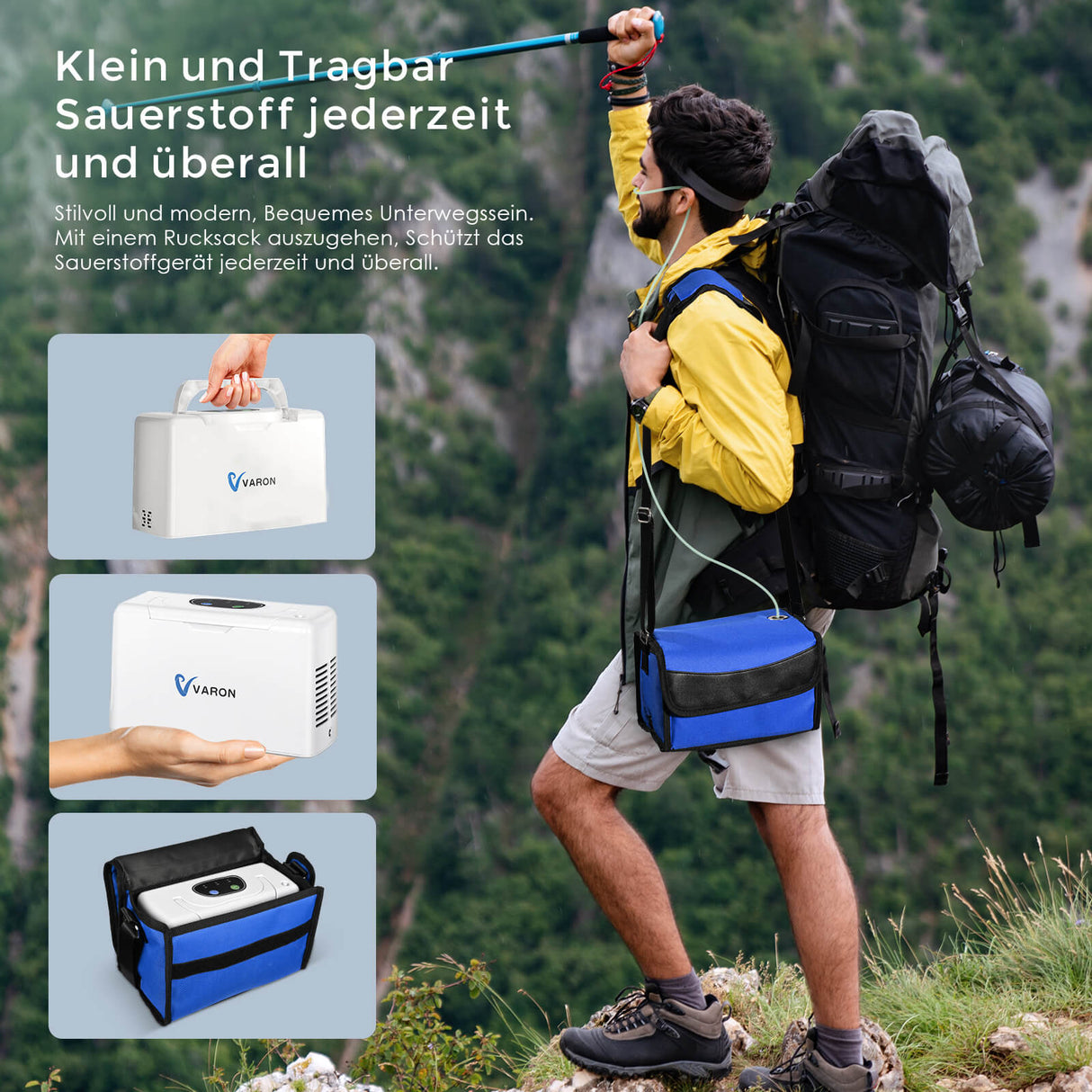 VARON VL-2 mit tragbarem Rucksack – sauerstoffgerät tragbar klein und komfortabel zu tragen