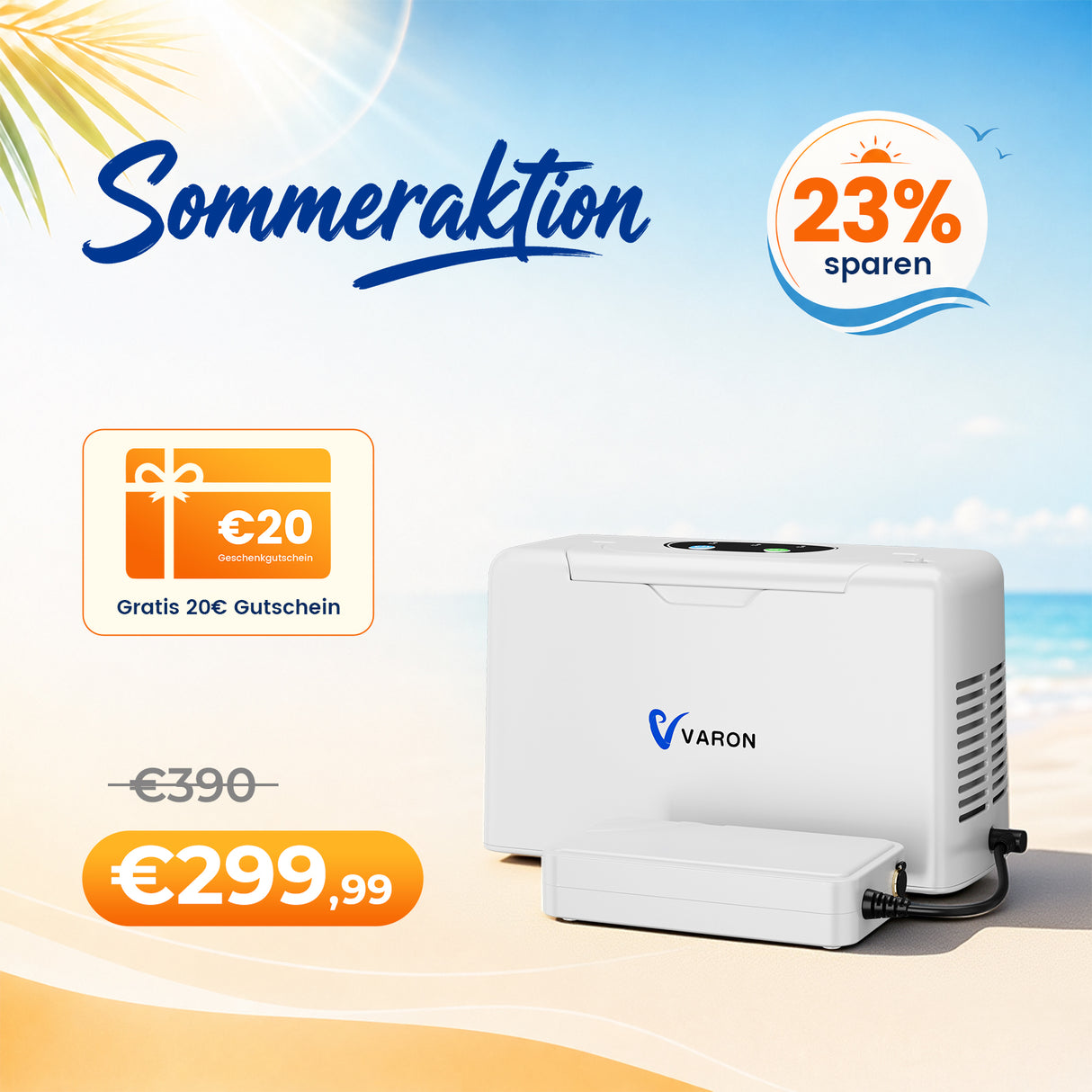 VARON VL-2 Light 3L/min Kontinuierlicher tragbarer Sauerstoff-Konzentrator mit Akku, CE-geprüft VARON